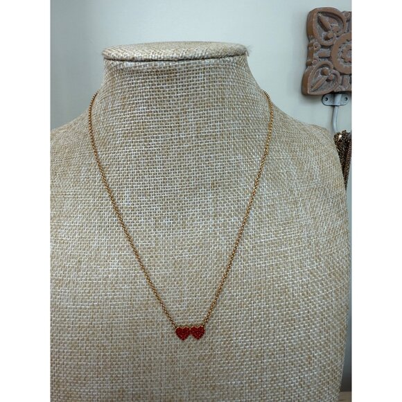 Kate Spade Gold Chain Necklace With Red Crystal Double Heart Pendant - Picture 5 of 10